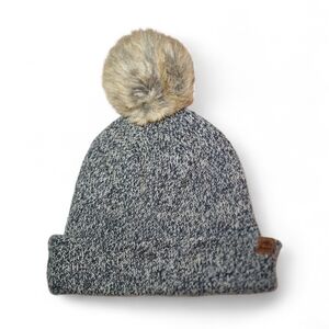 Roots Kids Knit Toque Hat Faux Fur Pom-Pom Oat Mix